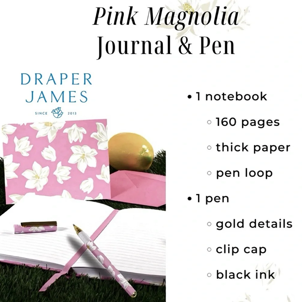 Draper James Hardcover Lined Paper Pink Magnolia Journal with Pen New With Tags